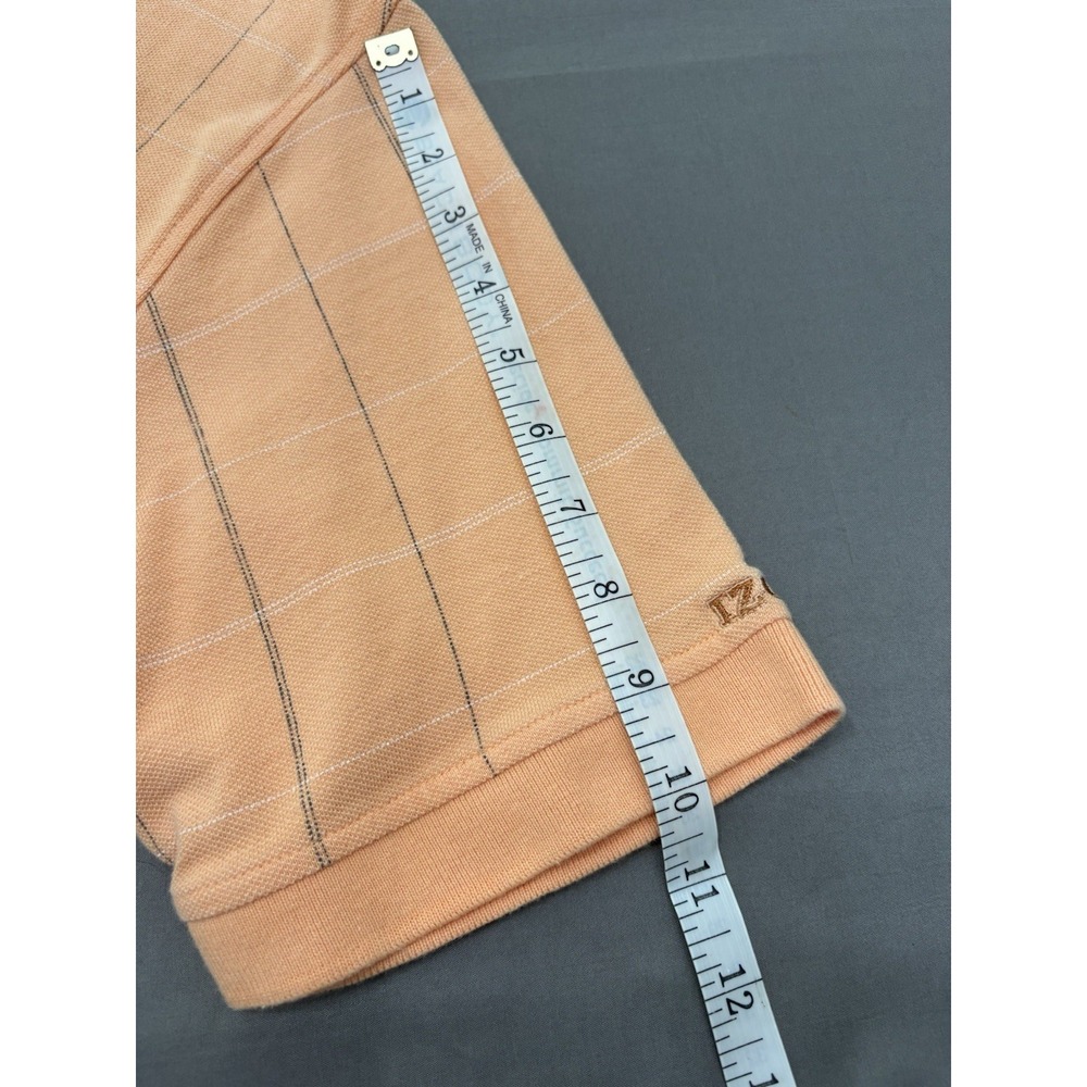 Izod Mens Golf Polo Shirt - Size L- Creamsicle Peach Orange Grid Pattern 4538111 - Picture 7 of 11